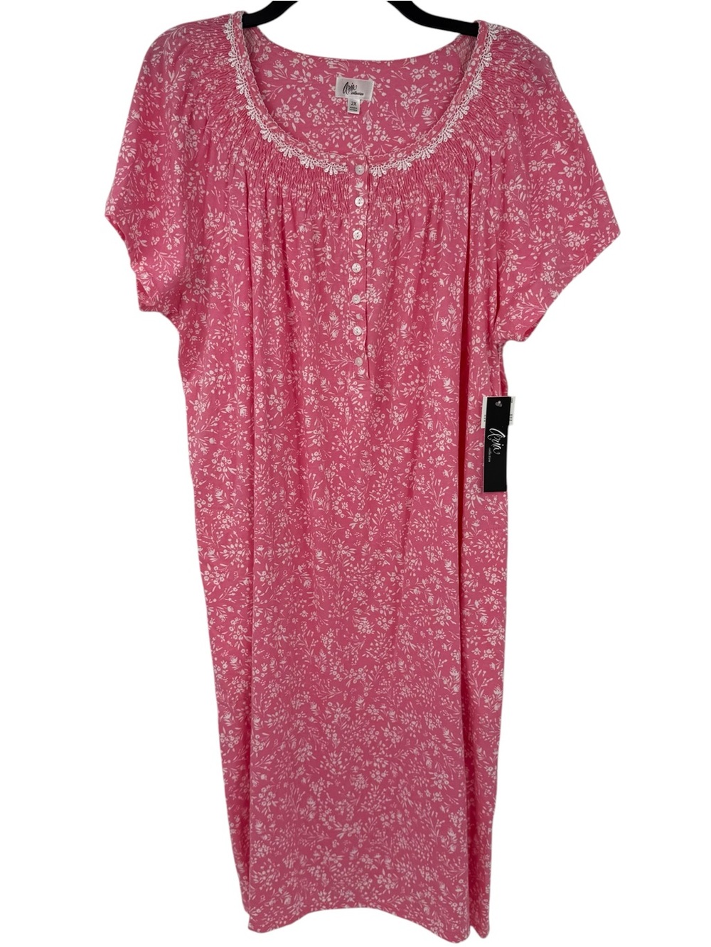 Aria Women’s Size 2X Nightgown Pink floral pockets short sleeve NWT
